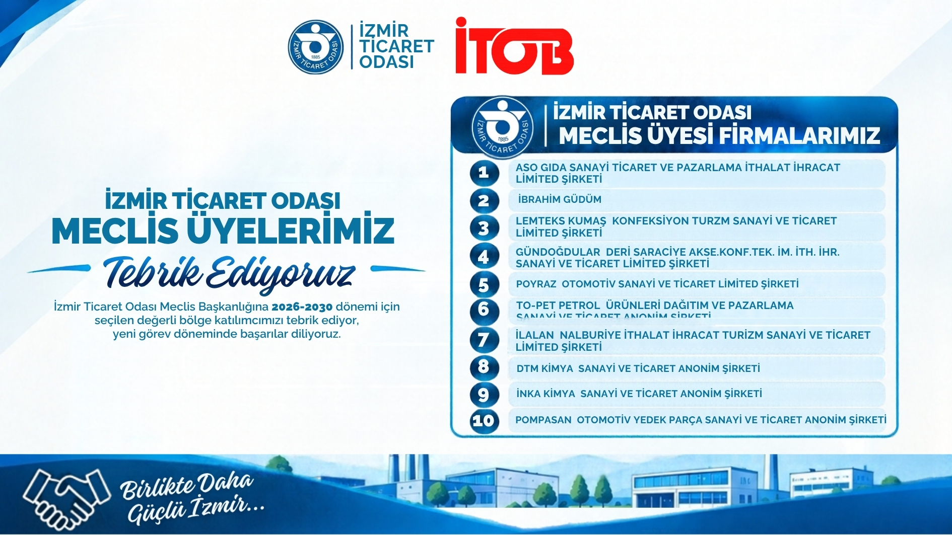 İzmir Ticaret Odası Meclis Üyelerimizi Tebrik Ediyoruz